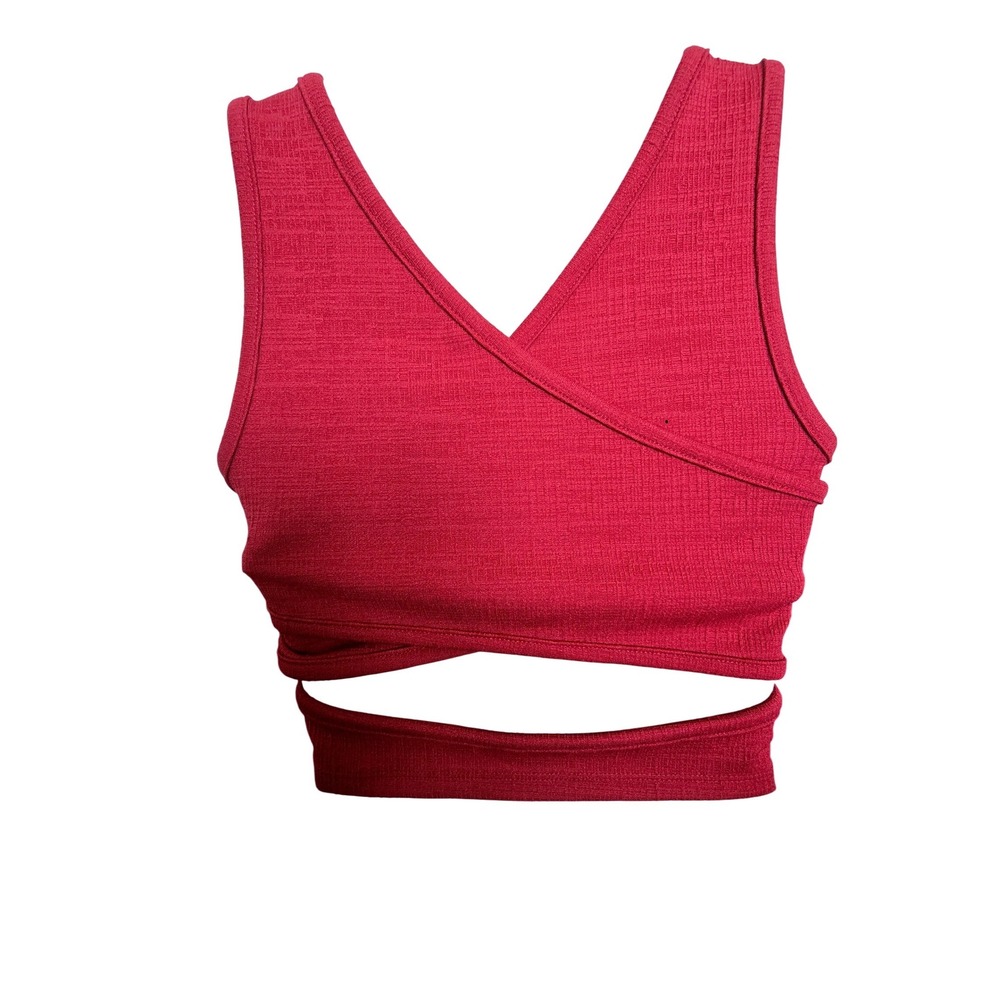 Roxy Magenta Pink Ribbed Crop‎ Tank Top Cutout Wrap XS